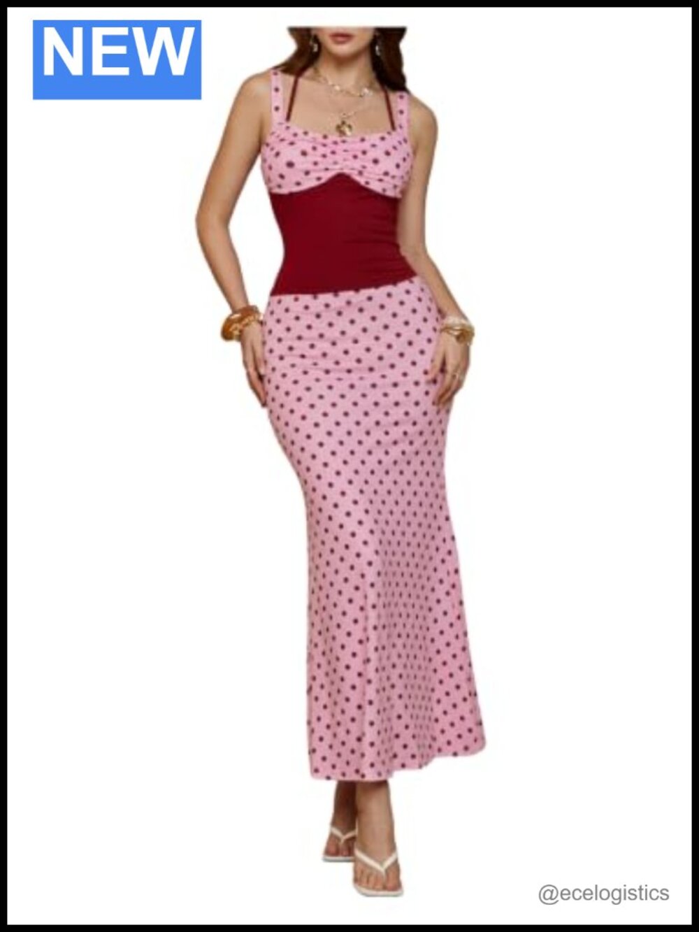 Women's Polka Dot 2 Piece Halter Cami Top & Long Skirt Vacation Set